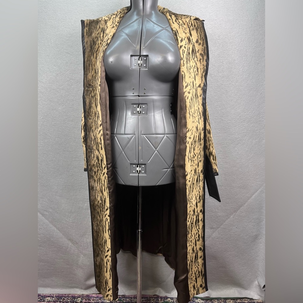 DESIGNER JAVIER SIMORRA BARCELONA COAT BUTTON UP Cheetah Print WAIST BELT SIZE 8 - Picture 7 of 10